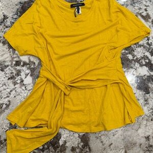 BCBGMaxAzria Mustard Yellow Short Sleeve Tie-Waist Top